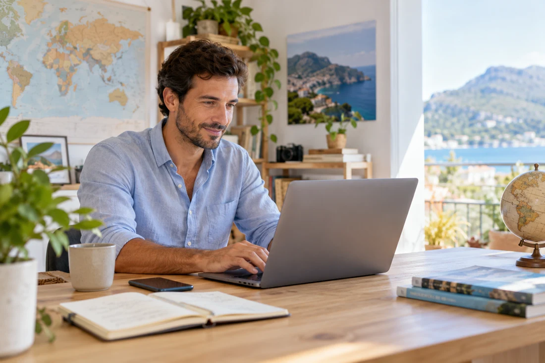 Emprendedor trabajando con un ordenador portátil